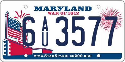 MD license plate 6AU3577