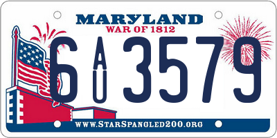 MD license plate 6AU3579