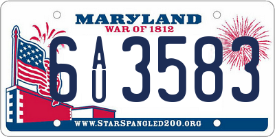 MD license plate 6AU3583