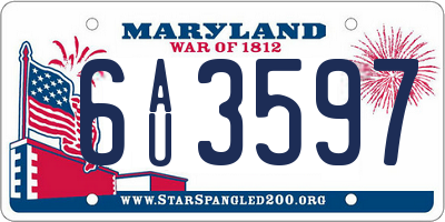MD license plate 6AU3597