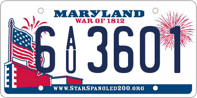 MD license plate 6AU3601