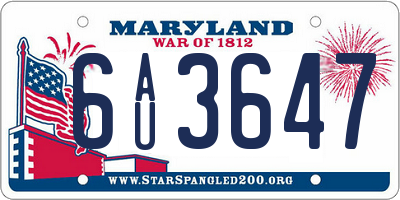MD license plate 6AU3647