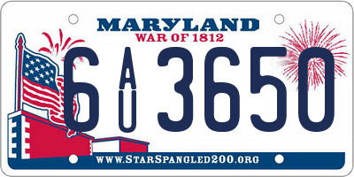 MD license plate 6AU3650
