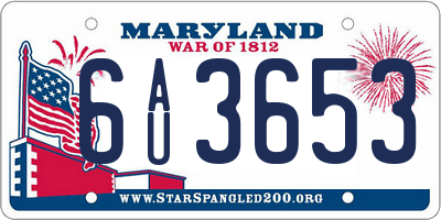 MD license plate 6AU3653