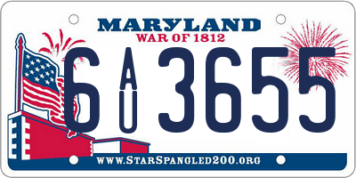 MD license plate 6AU3655