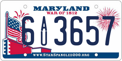 MD license plate 6AU3657