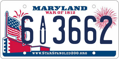 MD license plate 6AU3662