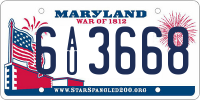 MD license plate 6AU3668