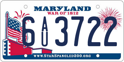 MD license plate 6AU3722