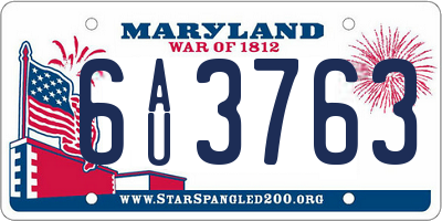 MD license plate 6AU3763