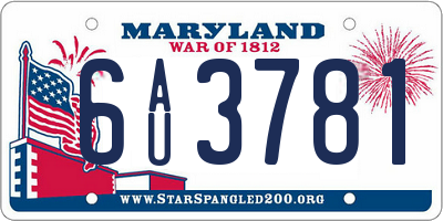 MD license plate 6AU3781