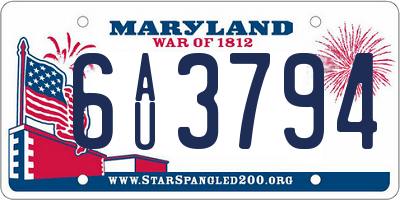 MD license plate 6AU3794