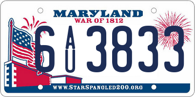 MD license plate 6AU3833