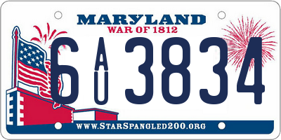 MD license plate 6AU3834