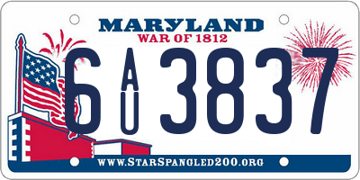 MD license plate 6AU3837