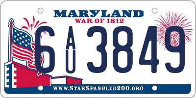 MD license plate 6AU3849