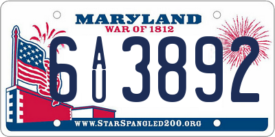 MD license plate 6AU3892