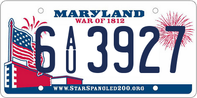 MD license plate 6AU3927