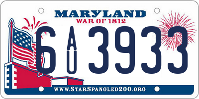 MD license plate 6AU3933