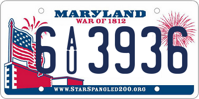 MD license plate 6AU3936