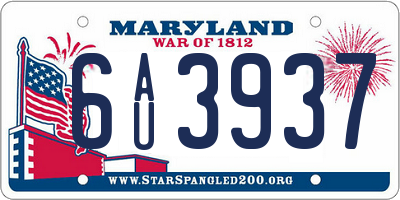 MD license plate 6AU3937