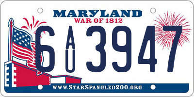 MD license plate 6AU3947