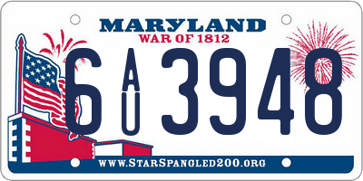 MD license plate 6AU3948