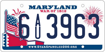 MD license plate 6AU3963