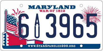 MD license plate 6AU3965