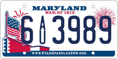 MD license plate 6AU3989