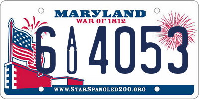 MD license plate 6AU4053