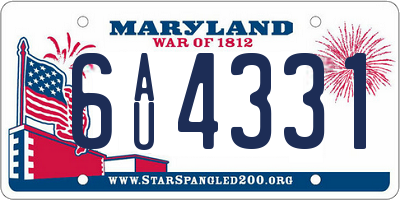 MD license plate 6AU4331