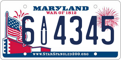 MD license plate 6AU4345