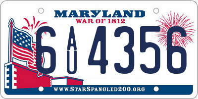 MD license plate 6AU4356