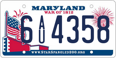 MD license plate 6AU4358