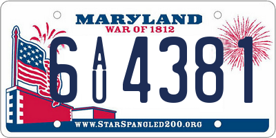 MD license plate 6AU4381