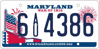 MD license plate 6AU4386