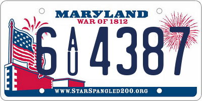 MD license plate 6AU4387