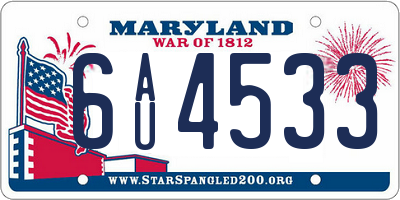 MD license plate 6AU4533