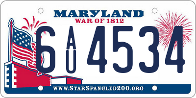 MD license plate 6AU4534