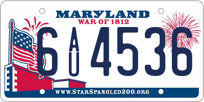 MD license plate 6AU4536