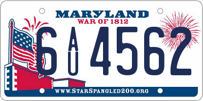 MD license plate 6AU4562