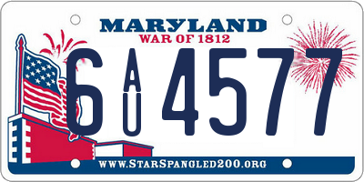 MD license plate 6AU4577