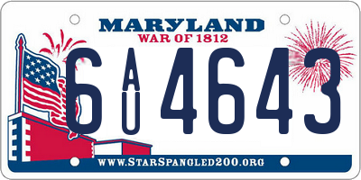 MD license plate 6AU4643
