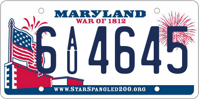 MD license plate 6AU4645