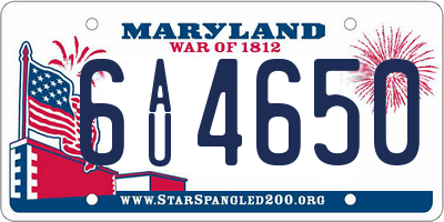 MD license plate 6AU4650