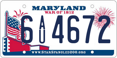 MD license plate 6AU4672