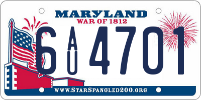 MD license plate 6AU4701