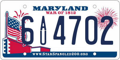 MD license plate 6AU4702