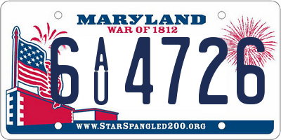 MD license plate 6AU4726